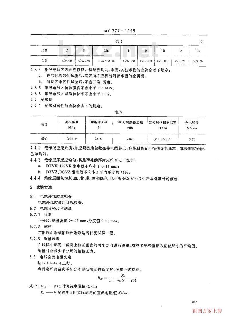 MT 377-1995 电雷管用绝缘电线
