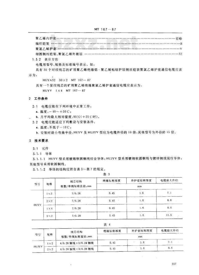 MT 167-1987 矿用聚乙烯绝缘氯乙烯护套通信电缆