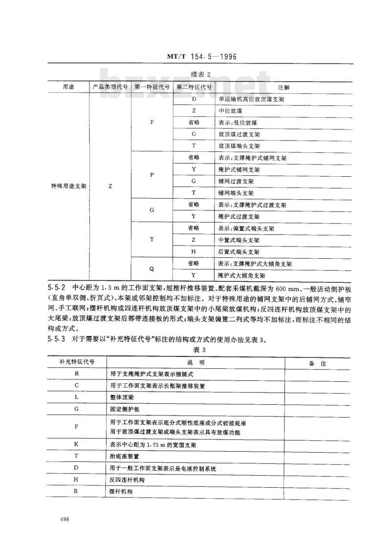 MT/T 154.5-1996 液压支架产品型号编制和管理方法