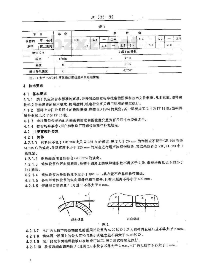 JC 335-1992 水泥工业用回转烘干机