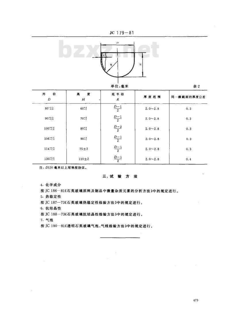 JC 179-1981(1996) QSG1、QSG2透明石英玻璃坩埚