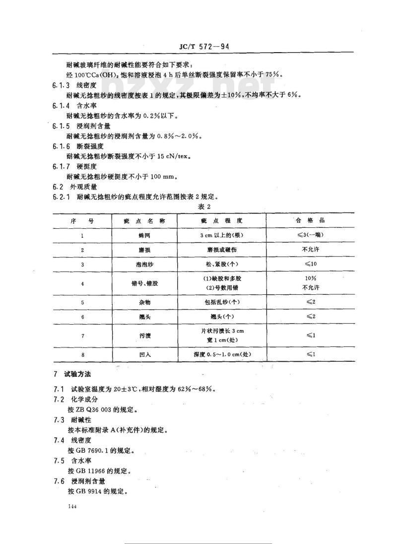 JC 572-1994 耐碱玻璃纤维无捻粗纱