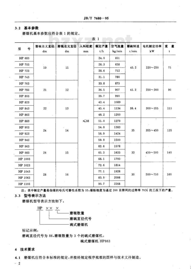 JB/T 7680-1995 HP型碗式磨煤机