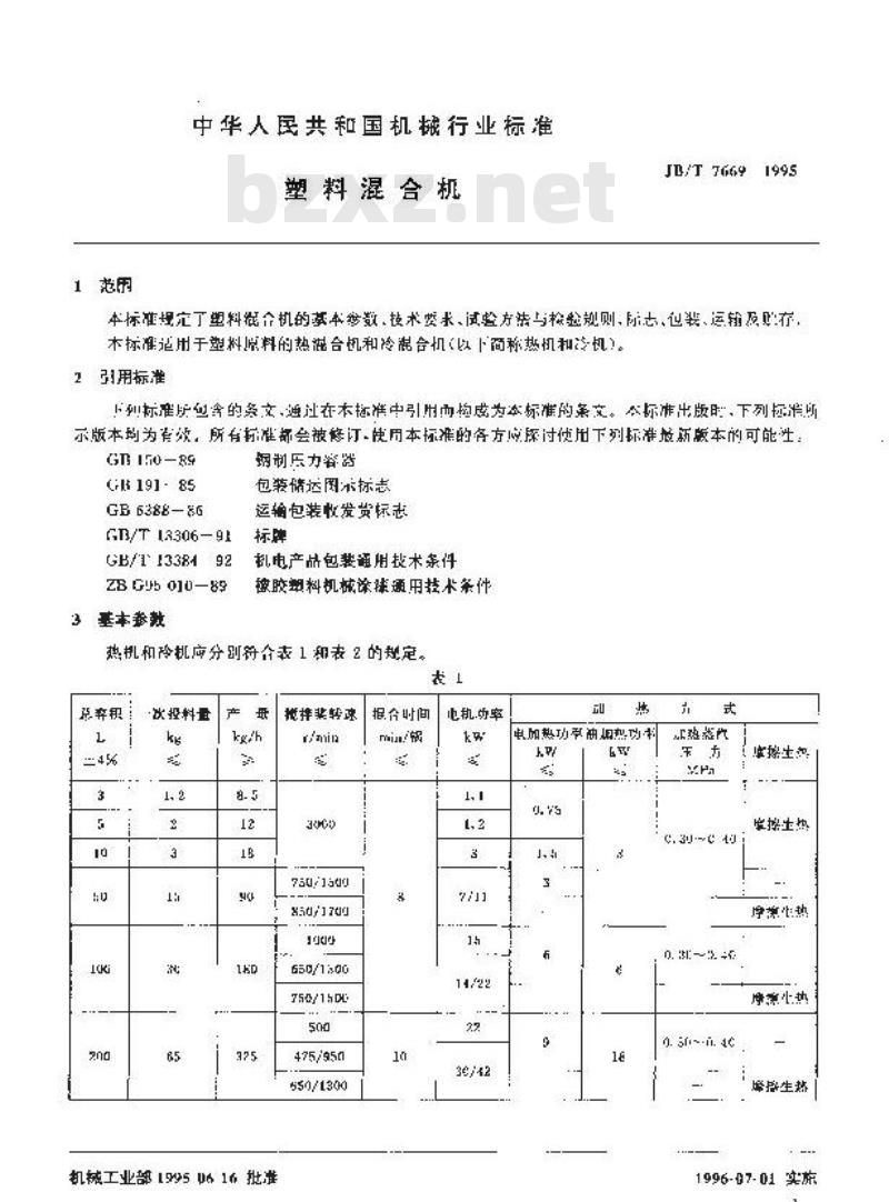 JB/T 7669-1995 塑料混合机