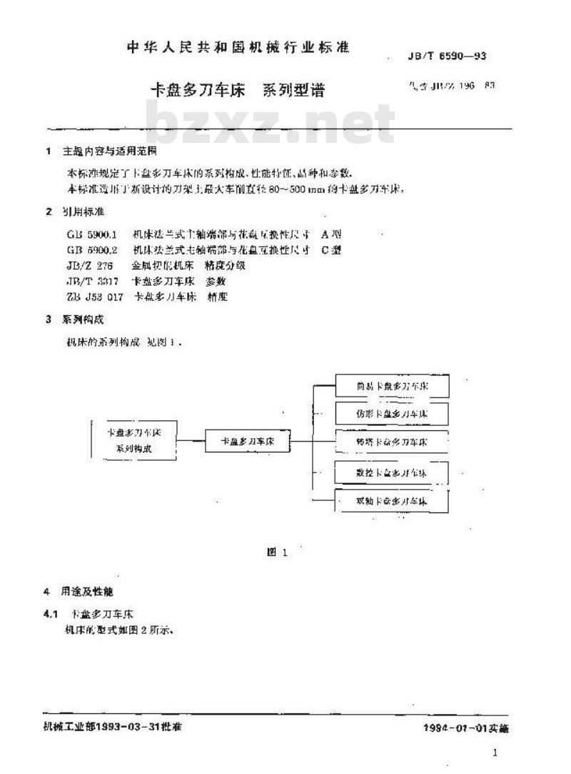 JB/T 6590-1993 卡盘多刀车床 系列型谱