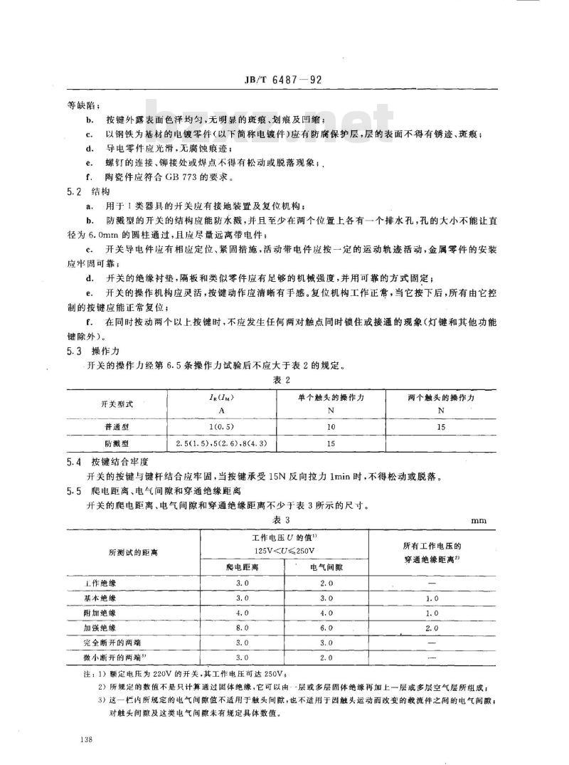 JB/T 6487-1992 琴键开关