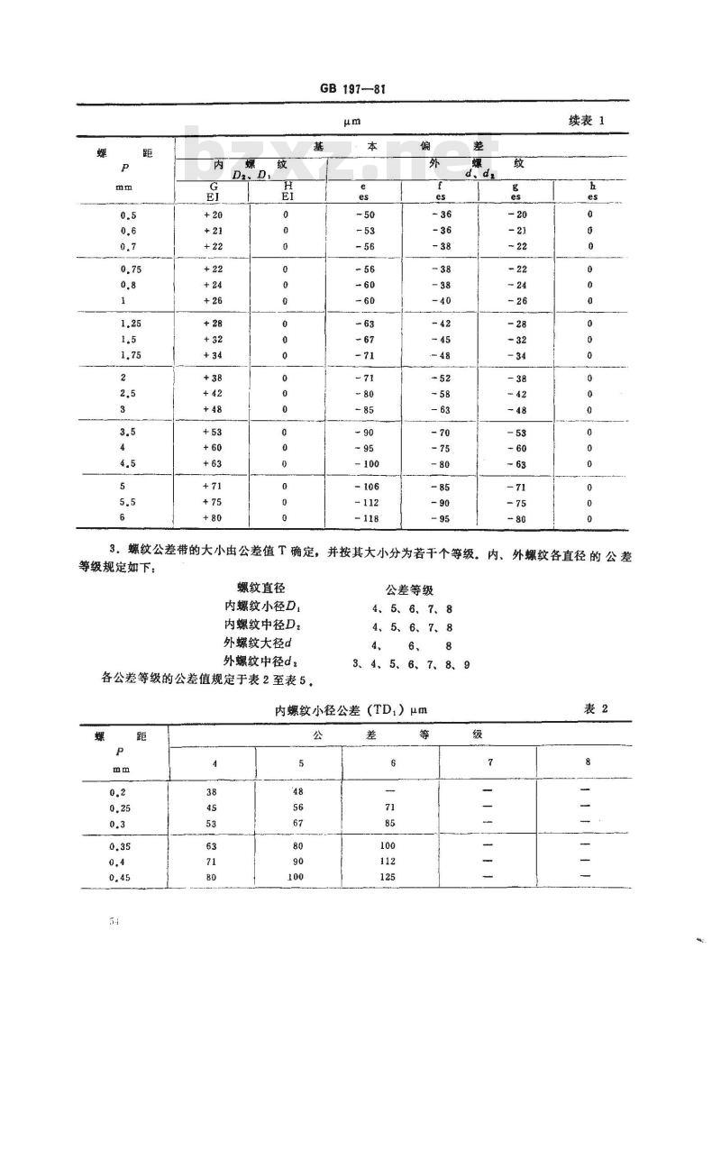 GB/T 197-1981 普通螺纹 公差与配合(直径1-355mm)