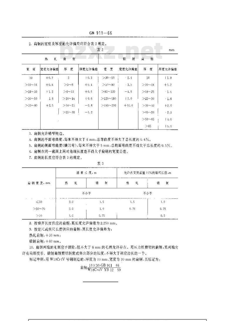 GB/T 911-1966 工具钢热轧及锻制扁钢品种