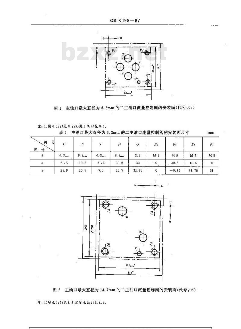 GB/T 8098-1987 板式液压流量控制阀安装面