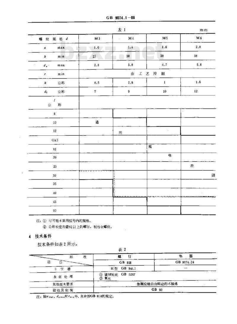 GB/T 9074.1-1988 十字槽盘头螺钉和平垫圈组合件