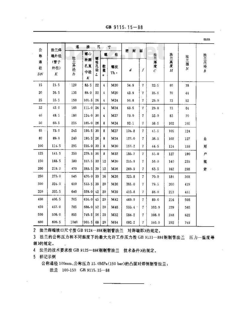 GB/T 9115.15-1988 PN15.0MPa(150bar)凸面对焊钢制管法兰