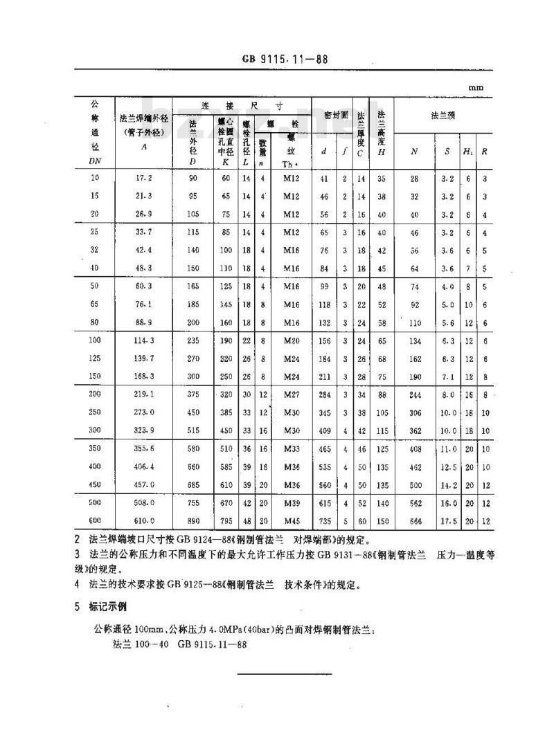 GB/T 9115.11-1988 PN4.0MPa(40bar)凸面对焊钢制管法兰