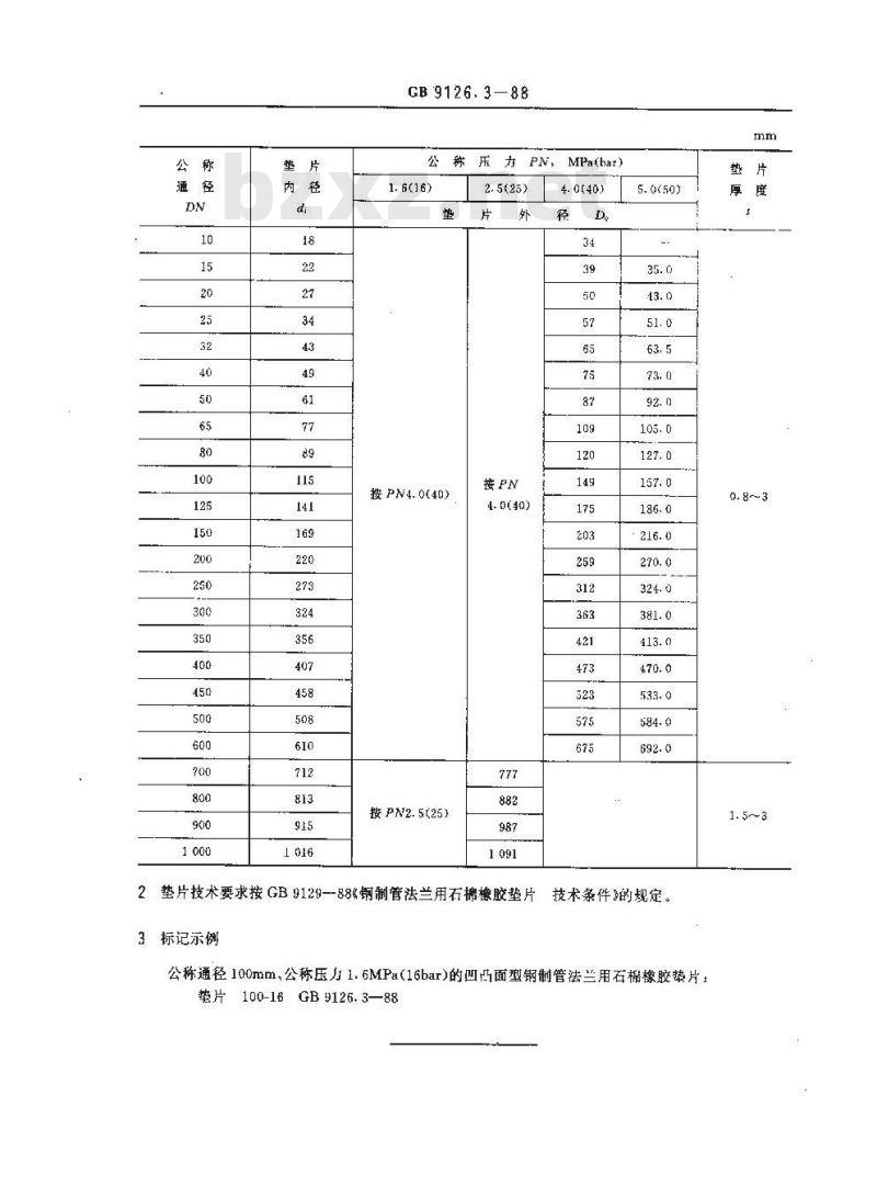 GB/T 9126.3-1988 凹凸面型钢制管法兰用石棉橡胶垫片