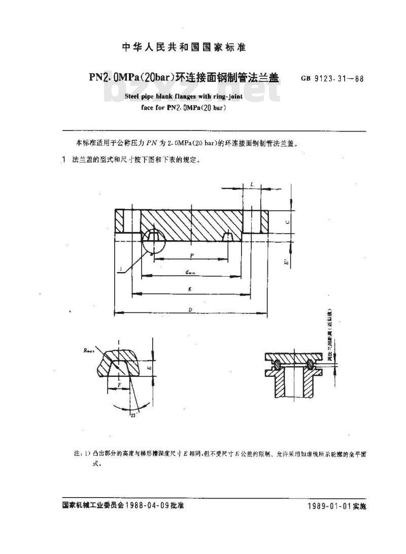 GB/T 9123.31-1988 PN2.0MPa(20bar)环连接面钢制管法兰盖