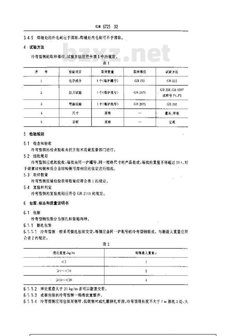 GB/T 6725-1992 冷弯型钢技术条件