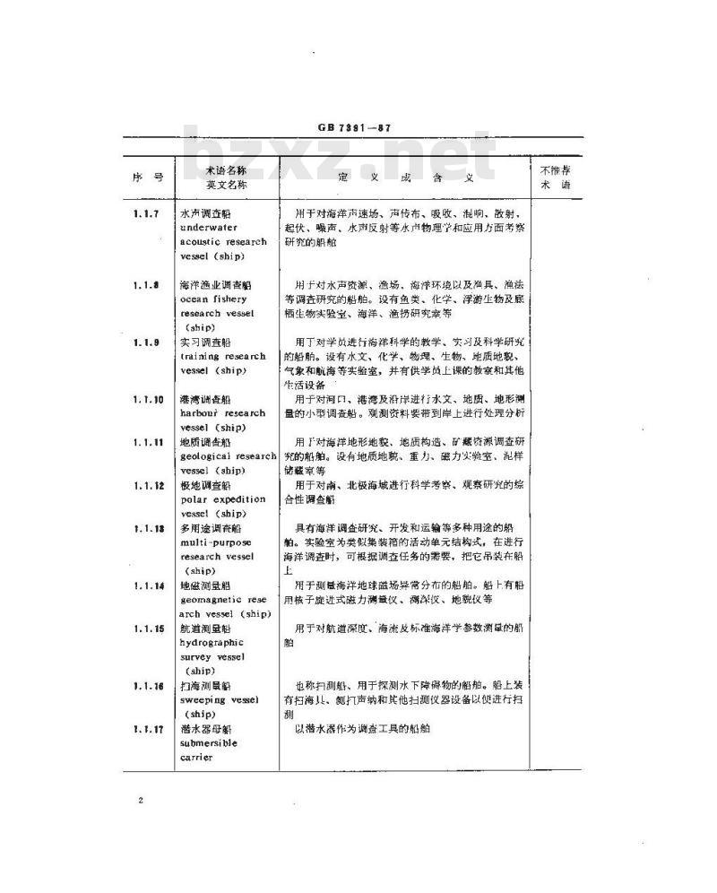 GB/T 7391-1987 海洋调查船术语