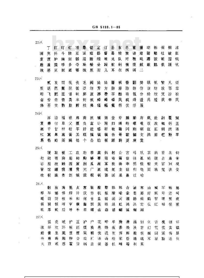 GB/T 5199.1-1985 信息交换用汉字15×16点阵字模集