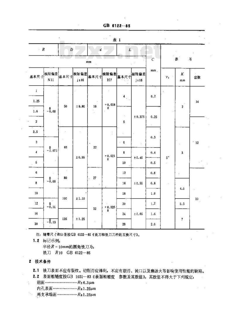GB/T 6122-1985 圆角铣刀