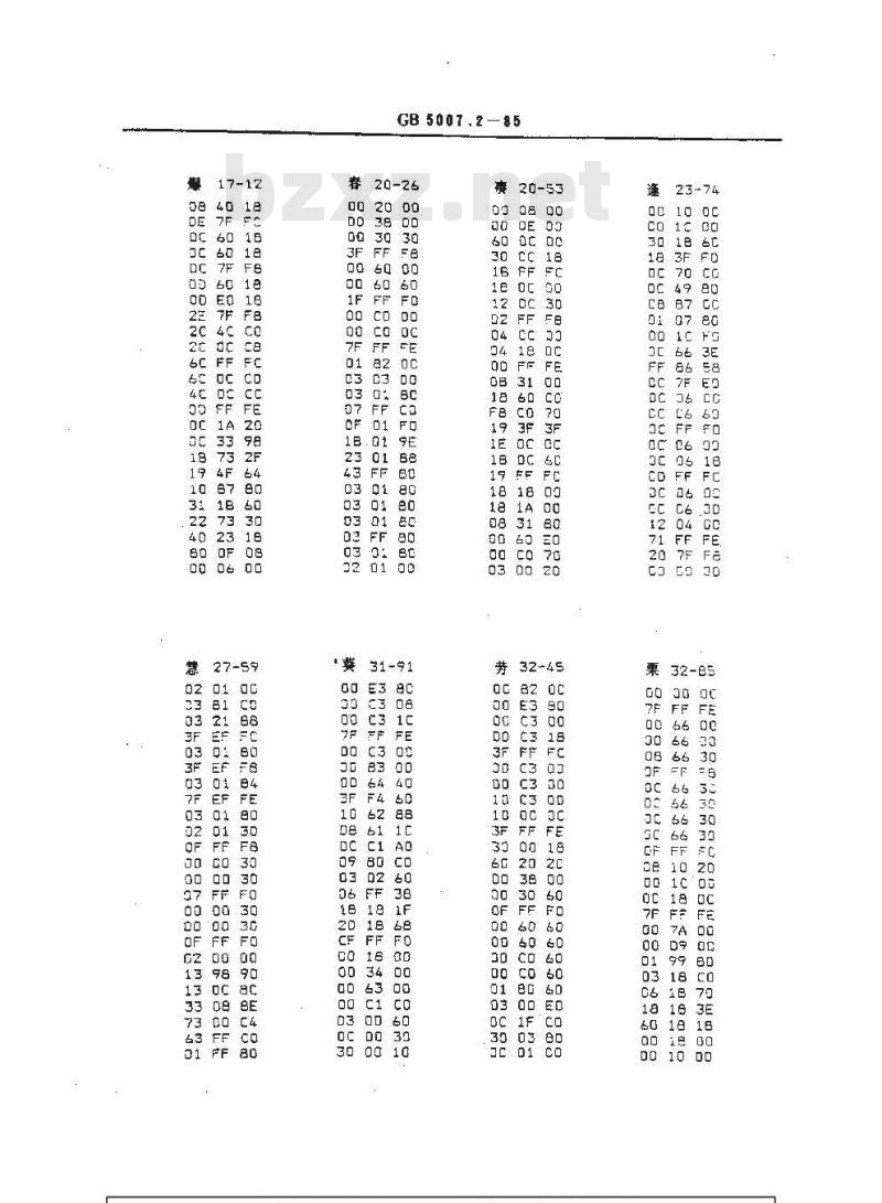 GB/T 5007.2-1985 信息交换用汉字24×24点阵字模数据集