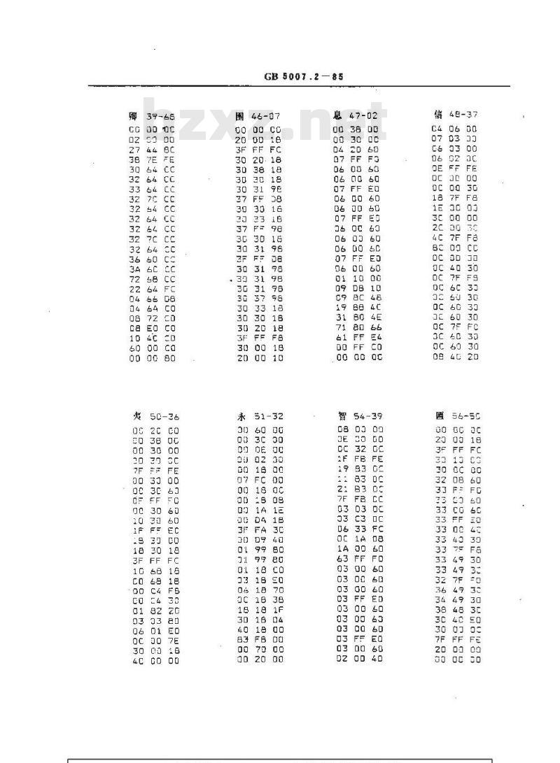 GB/T 5007.2-1985 信息交换用汉字24×24点阵字模数据集