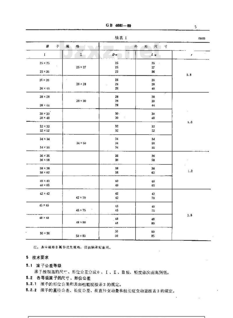 GB/T 4661-1989 滚动轴承 圆柱滚子