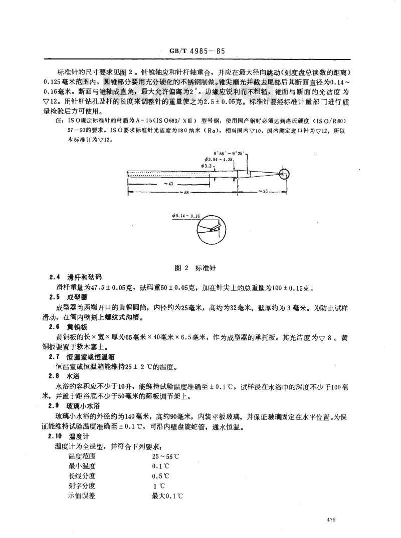 GB/T 4985-1985 石油蜡针入度测定法