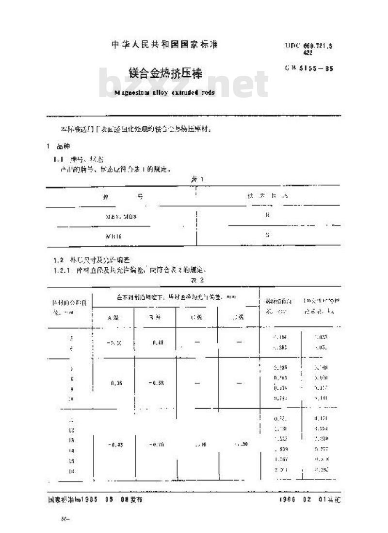 GB/T 5155-1985 镁合金热挤压棒