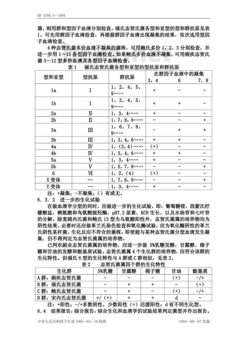 GB 4789.5-1994 食品卫生微生物学检验 志贺氏菌检验