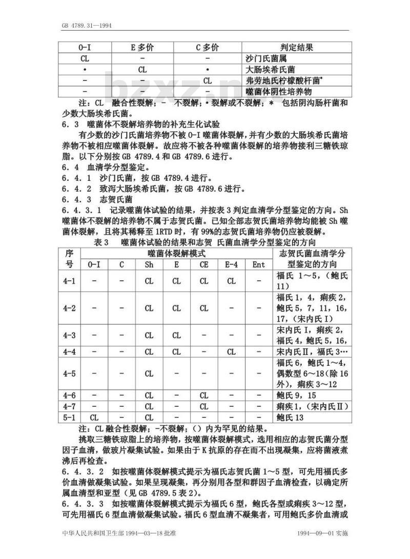 GB/T 4789.31-1994 食品卫生微生物学检验 沙门氏菌、志贺氏菌和致泻大肠埃希氏菌的肠杆菌科噬菌体检验方法