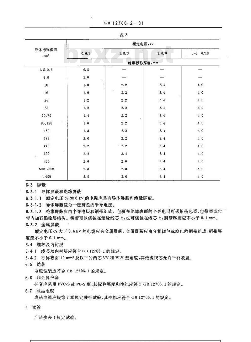 GB 12706.2-1991 额定电压35KV及以下铜芯 铝芯塑料绝缘电力电缆 第2部分:聚氯乙烯 绝缘电力电缆