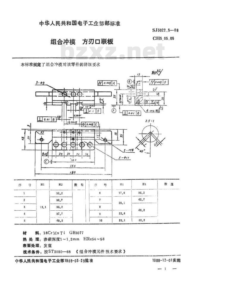 SJ 3022.5-1988 组合冲模 方刃口联板