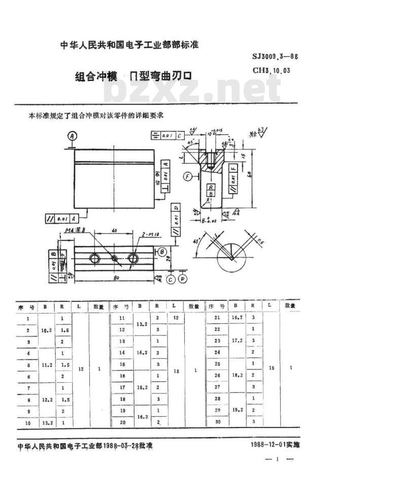 SJ 3009.3-1988 组合冲模 Π形弯曲刃口
