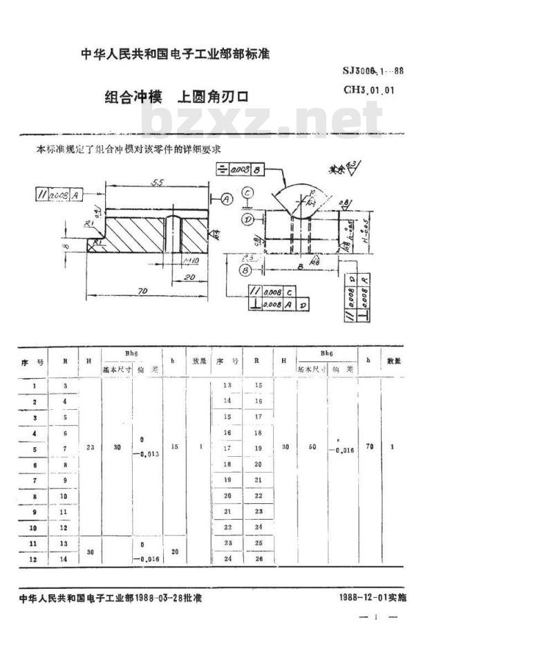 SJ 3006.1-1988 组合冲模 上圆角刃口