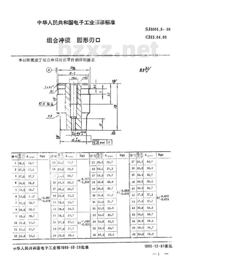 SJ 3003.3-1988 组合冲模 圆形刃口