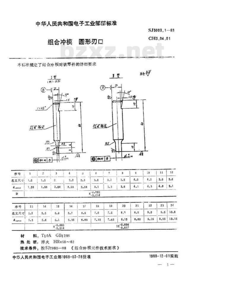 SJ 3003.1-1988 组合冲模 圆形刃口