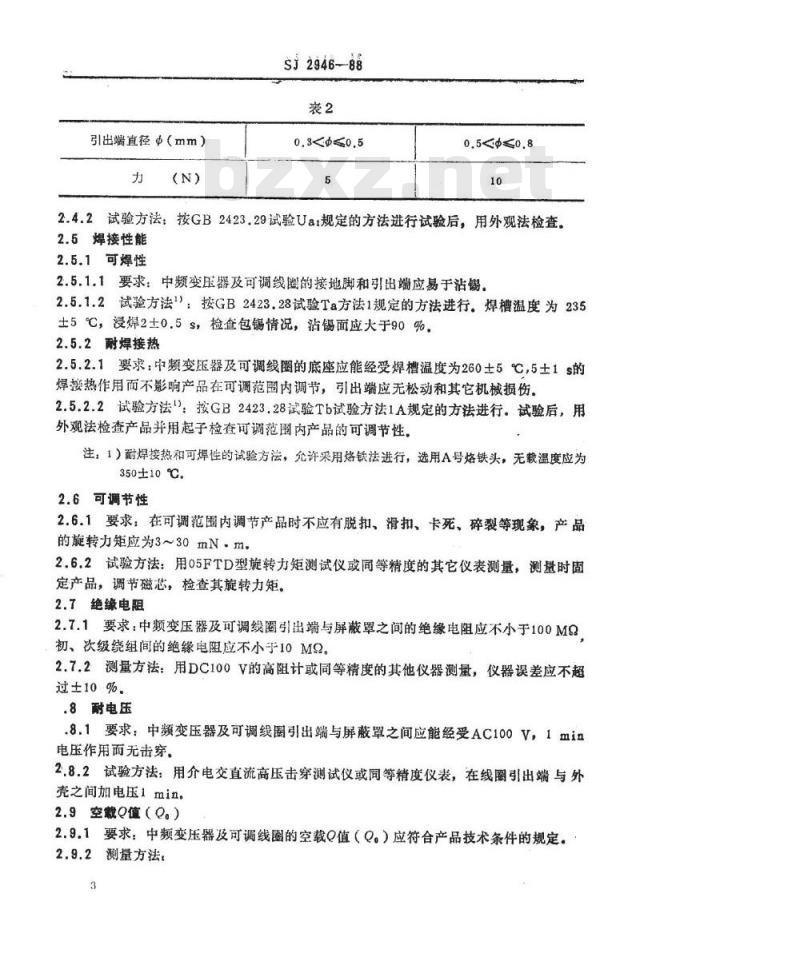 SJ 2946-1988 彩色电视广播接收机用中频变压器及可调线圈