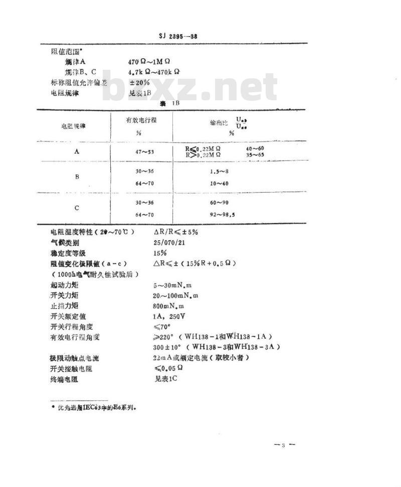 SJ 2895-1988 电子器件详细规范 ＷＨ１３８型低功率电位器 评定水平Ｅ