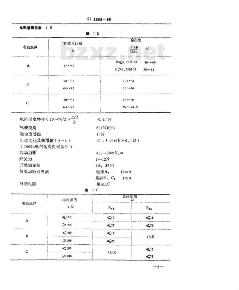 SJ 2893-1988 电子器件详细规范 ＷＨ１９型低功率电位器 评定水平Ｅ