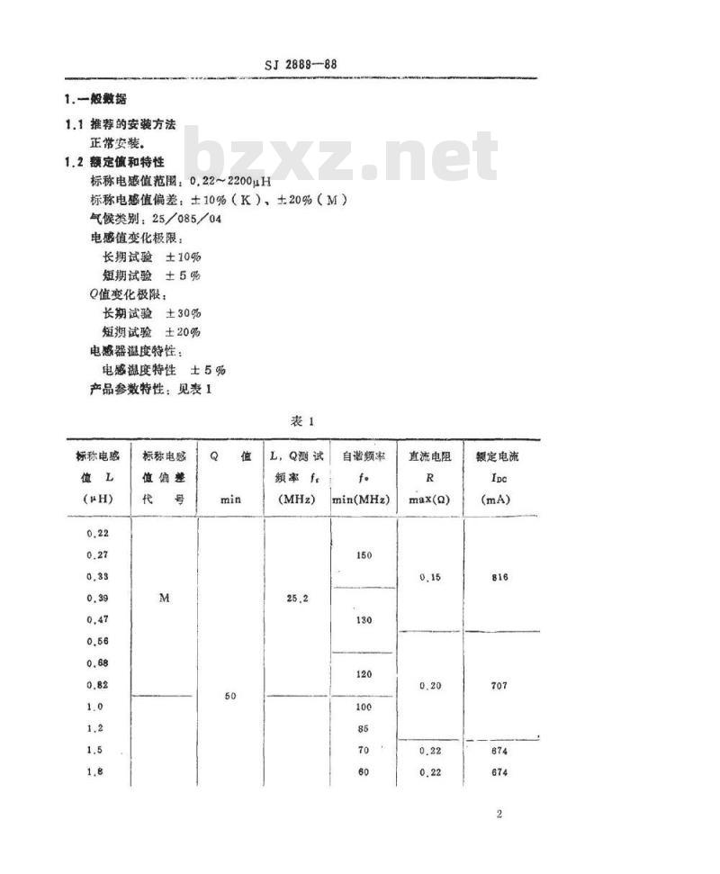 SJ 2889-1988 电子器件详细规范 电子设备用ＬＧＡ０６０６型固定电感器 评定水平Ａ