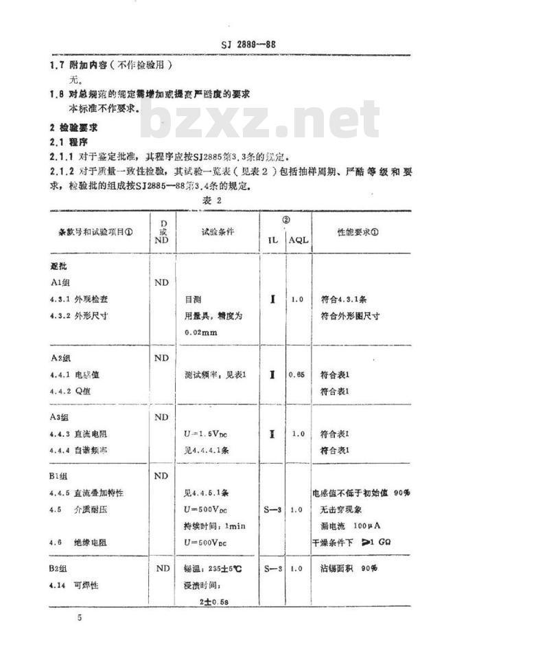 SJ 2889-1988 电子器件详细规范 电子设备用ＬＧＡ０６０６型固定电感器 评定水平Ａ