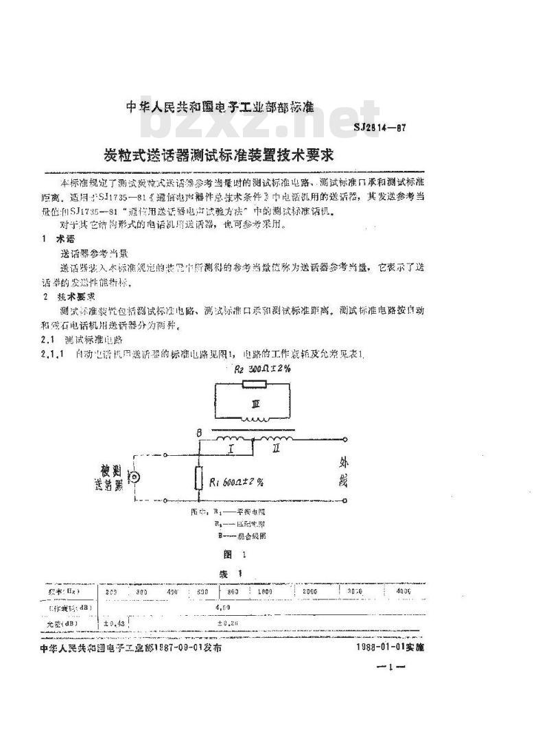 SJ 2814-1987 炭粒式送话器测试标准装置技术要求