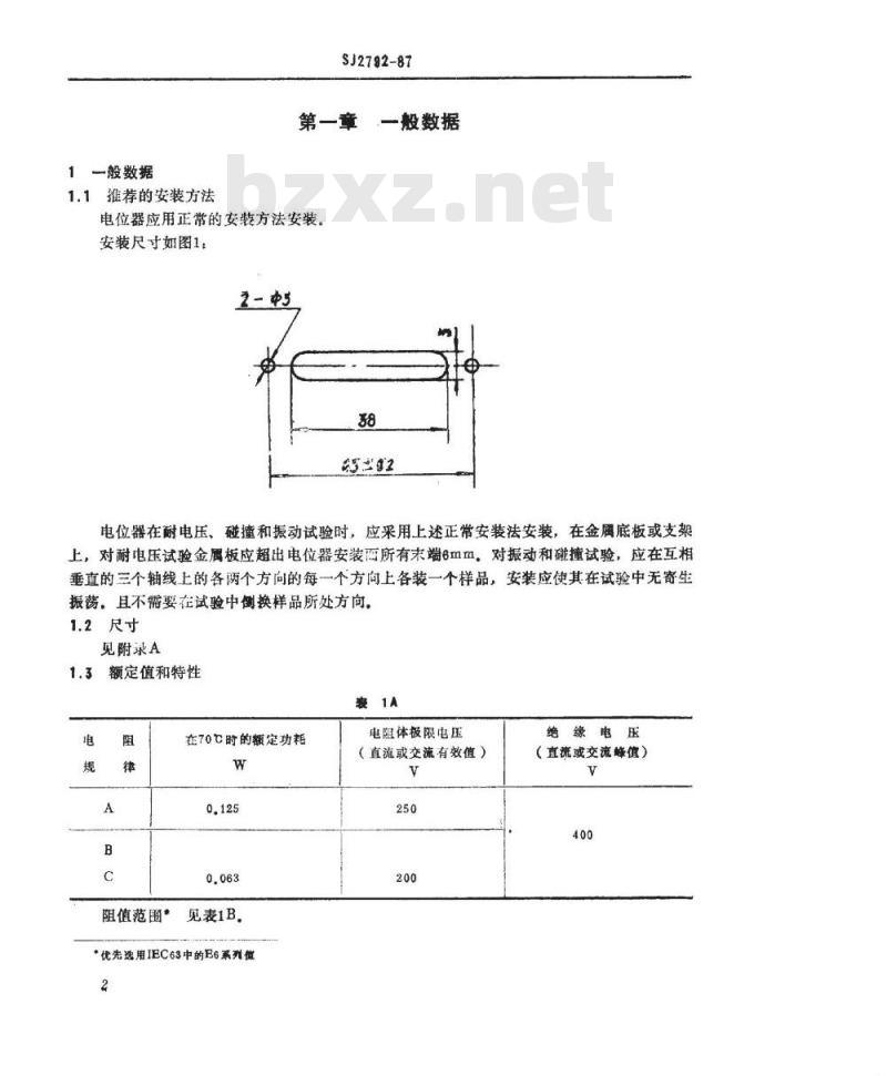 SJ 2792-1987 电子件详细规范 ＷＨ２０－１型低功率电位器 评定水平Ｅ