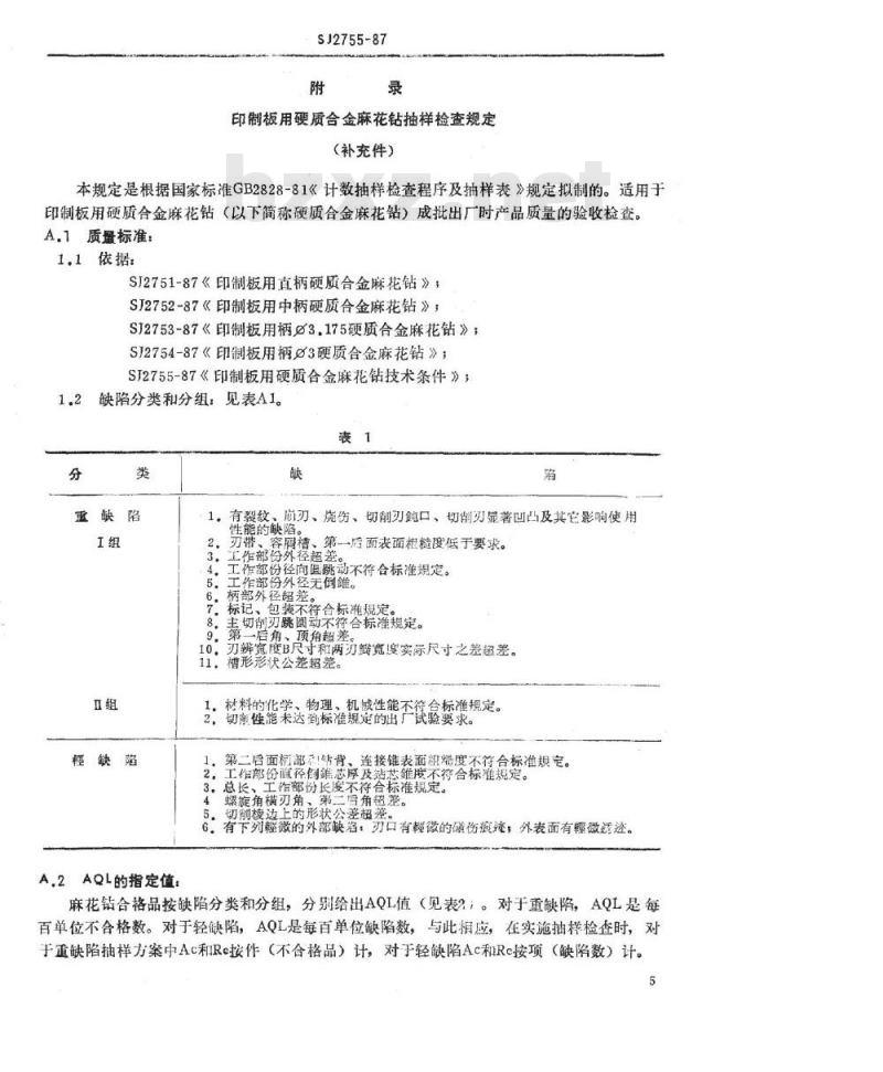 SJ 2755-1987 印制板用硬质合金麻花钻技术条件