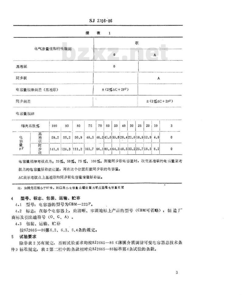 SJ 2706-1986 ＣＢＭ－２２３Ｐ型差容双联薄膜介质可变电容器