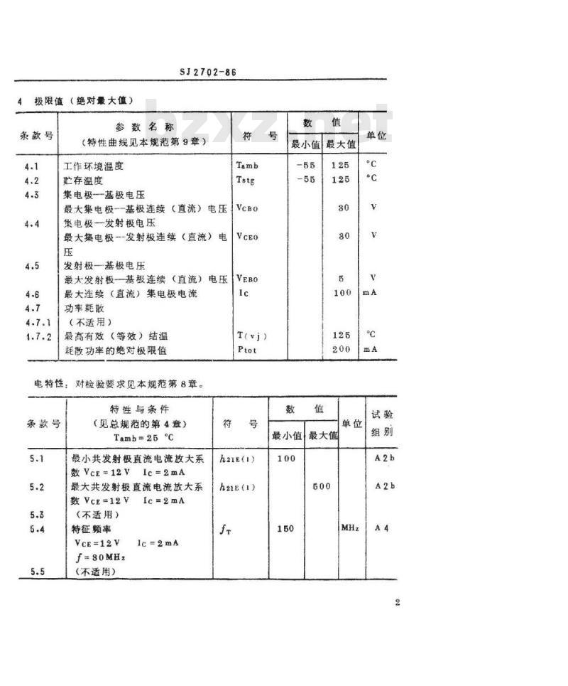 SJ 2702-1986 ３ＤＧ４５８型ＮＰＮ硅高频小功率晶体管详细规范