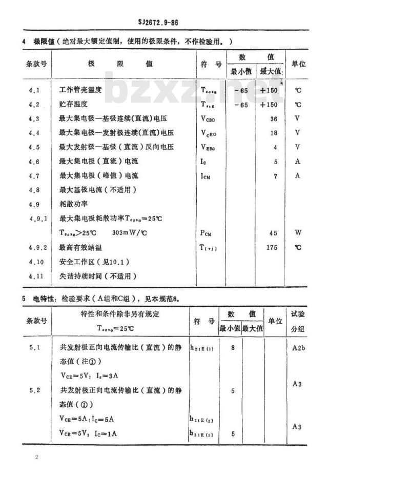 SJ 2672.9-1986 电子器件详细规范 ３ＤＡ３０９型１７５ＭＨｚ管壳额定的低电压双极型功率晶体管