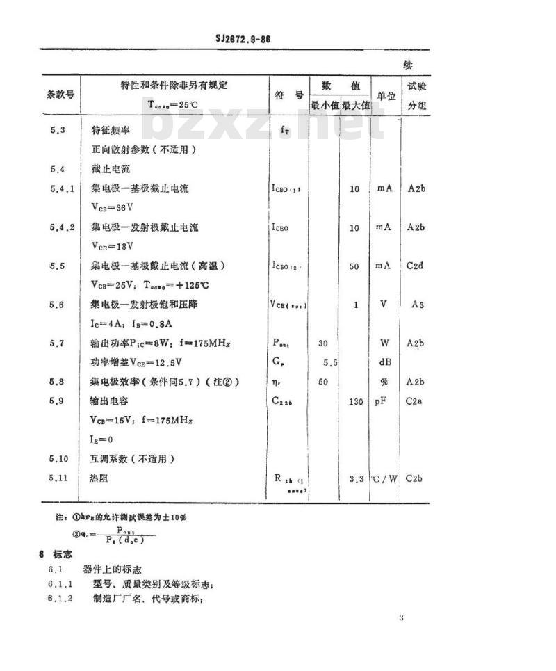 SJ 2672.9-1986 电子器件详细规范 ３ＤＡ３０９型１７５ＭＨｚ管壳额定的低电压双极型功率晶体管