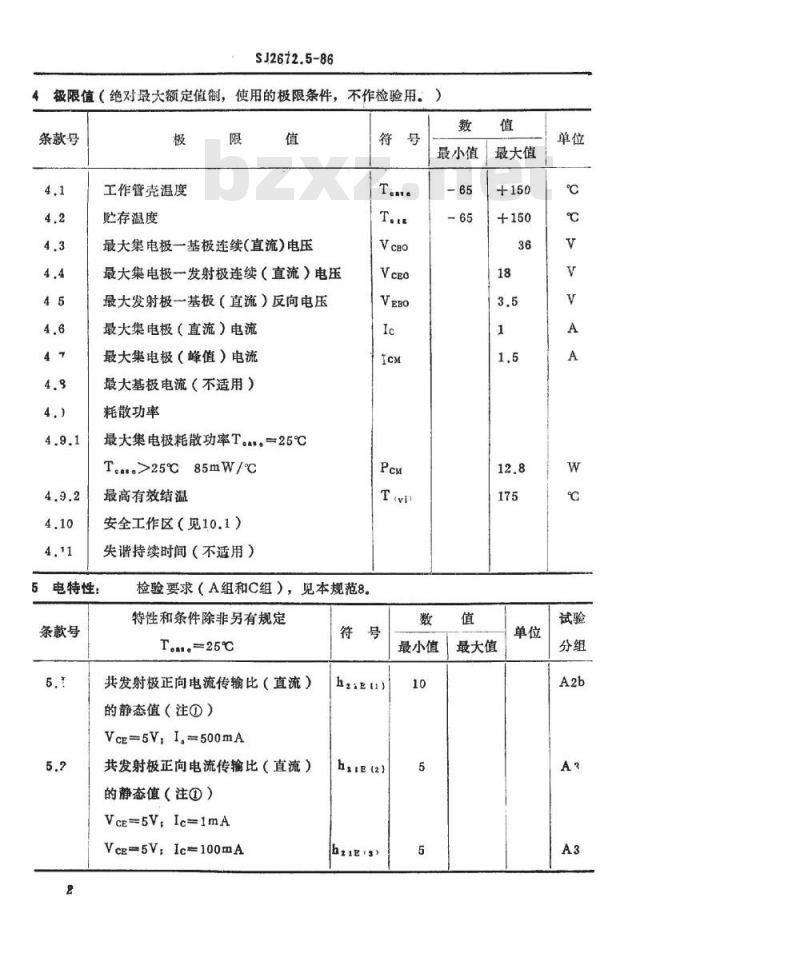 SJ 2672.5-1986 电子器件详细规范 ３ＤＡ３０５型１７５ＭＨｚ管壳额定的低电压双极型功率晶体管