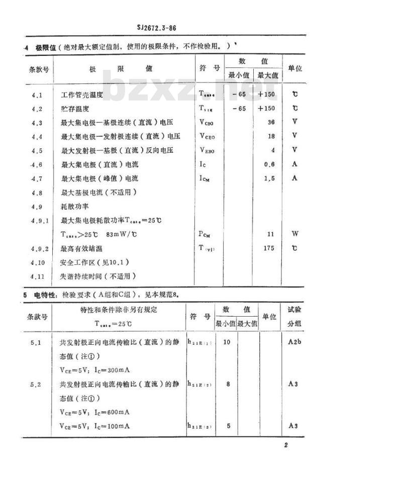 SJ 2672.3-1986 电子器件详细规范 ３ＤＡ３０３型１７５ＭＨｚ管壳额定的低电压双极型功率晶体管