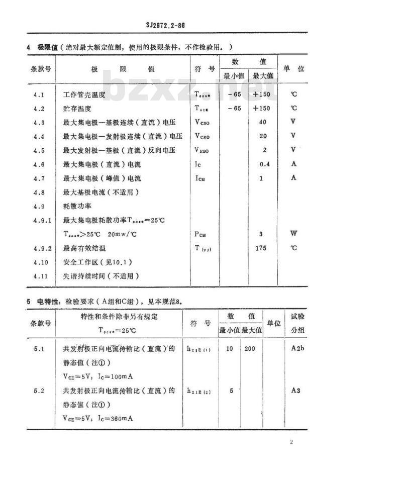 SJ 2672.2-1986 电子器件详细规范 ３ＤＡ３０２型１７５ＭＨｚ管壳额定的低电压双极型功率晶体管
